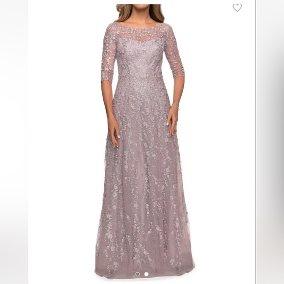 La Femme - Floral Lace A-Line Mother of the Bride Dress - Picture 2 of 16